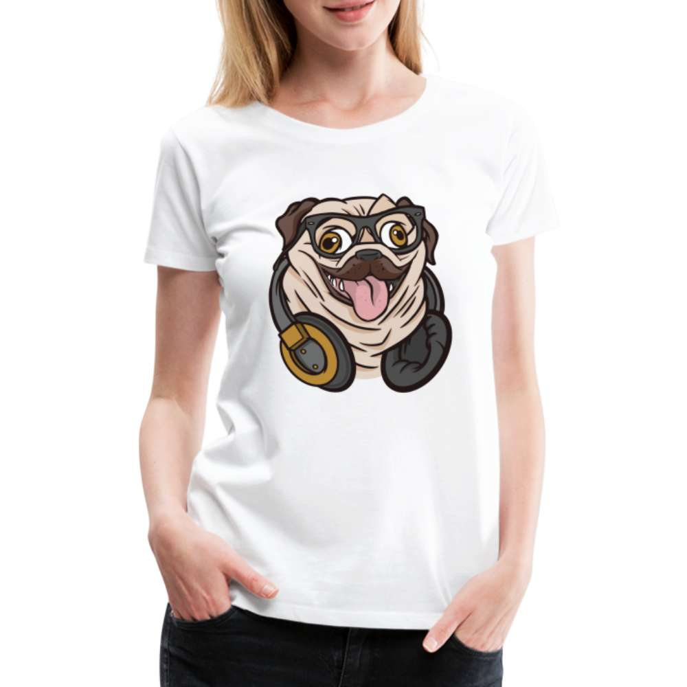 Lustiger Mops Hund mit Kopfhörern Frauen Premium T-Shirt - weiß