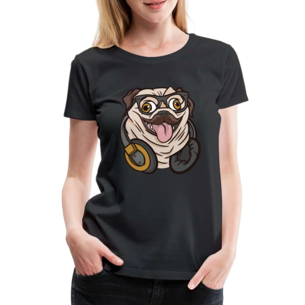 Lustiger Mops Hund mit Kopfhörern Frauen Premium T-Shirt - Schwarz