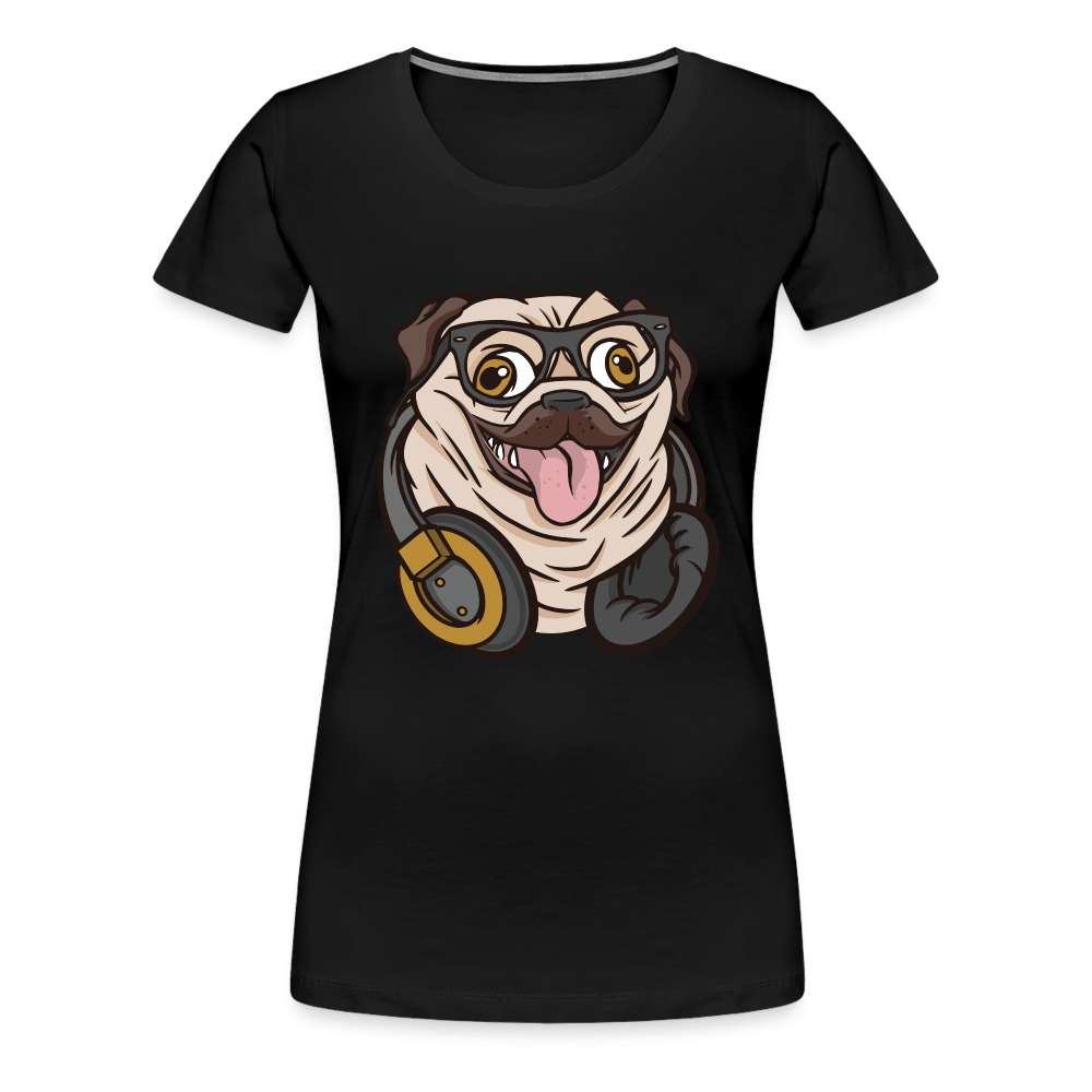 Lustiger Mops Hund mit Kopfhörern Frauen Premium T-Shirt - Schwarz