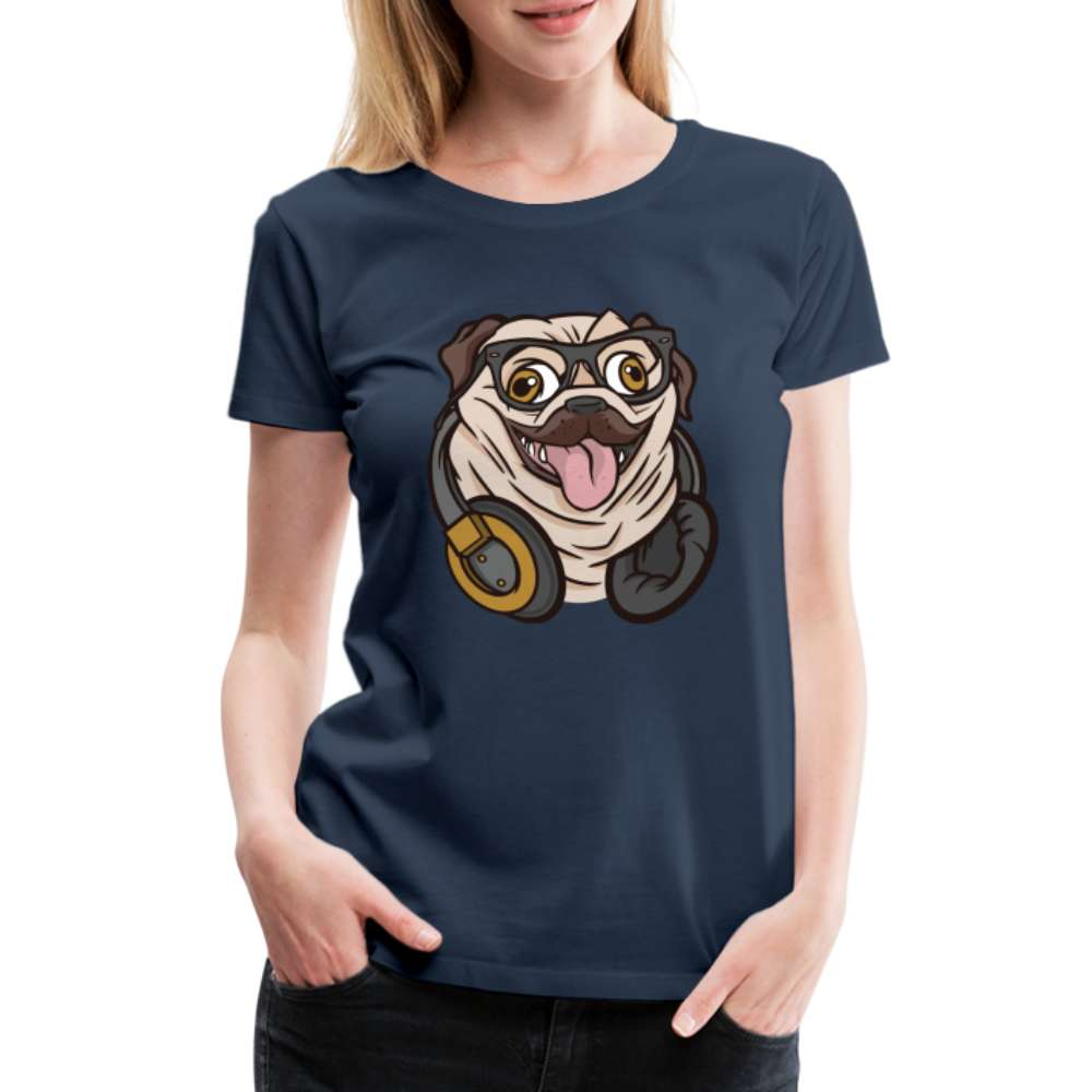 Lustiger Mops Hund mit Kopfhörern Frauen Premium T-Shirt - Navy
