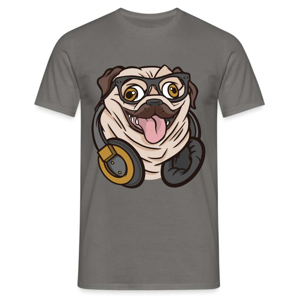 Lustiger Mops Hund mit Kopfhörern T-Shirt - Graphit