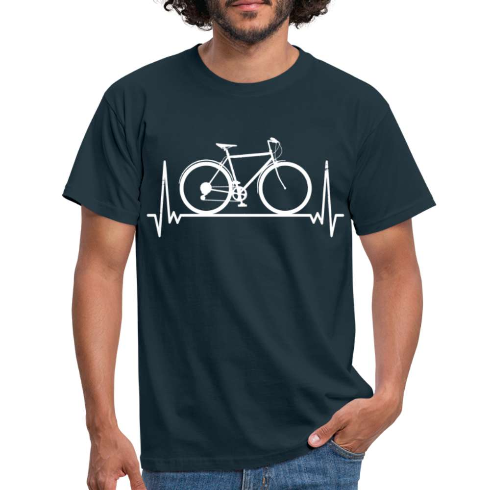 Fahrrad EKG Herzschlag Radfahrer aus Leidenschaft T-Shirt - Navy