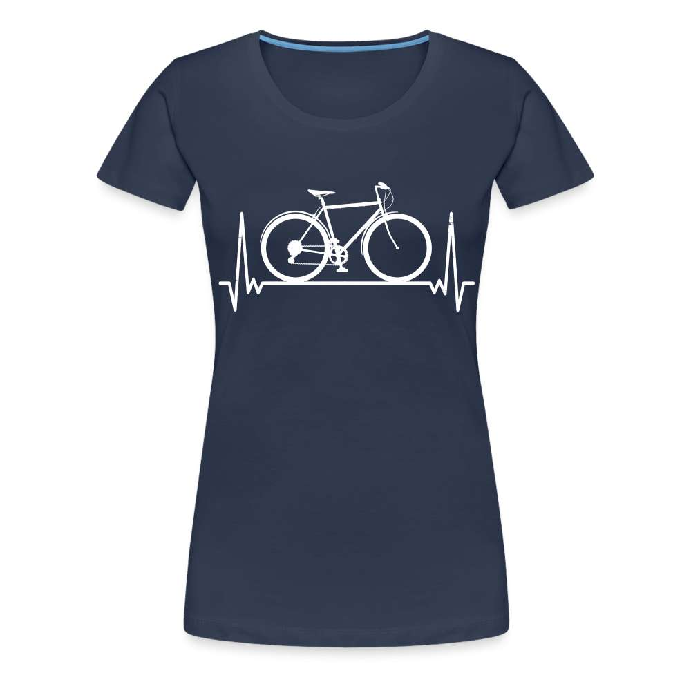 Fahrrad EKG Herzschlag Radfahrerin aus Leidenschaft Frauen Premium T-Shirt - Navy