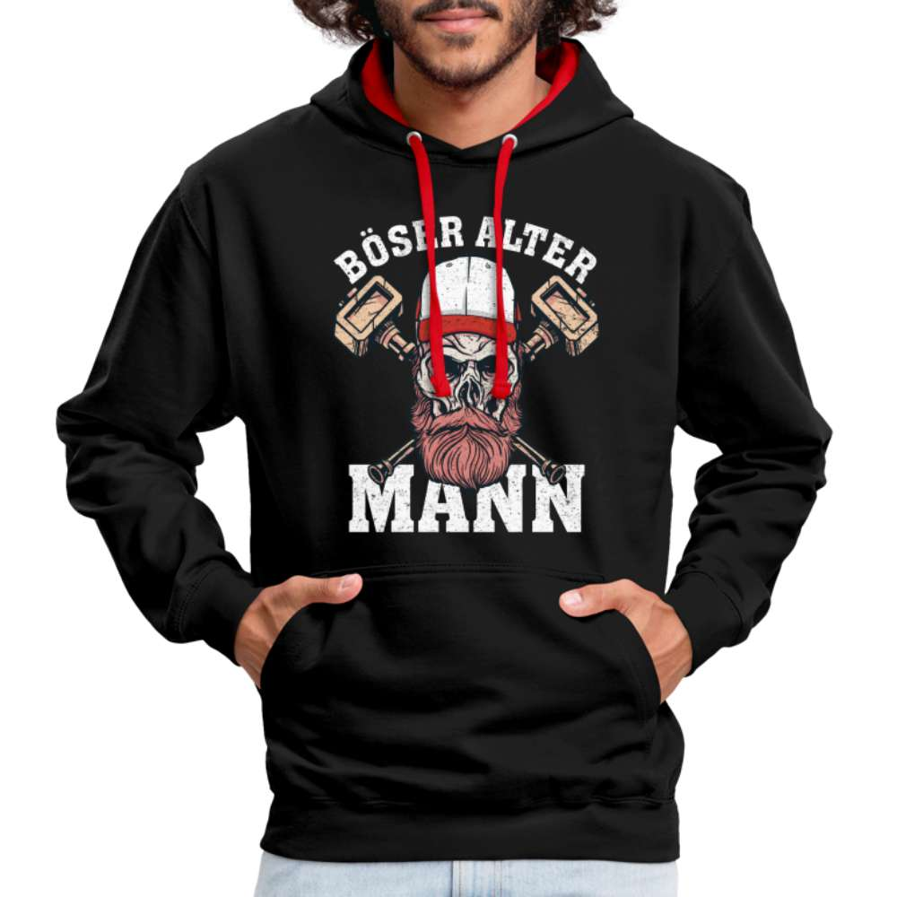 Totenkopf Böser Alter Mann Lustiger Premium Hoodie - Schwarz/Rot