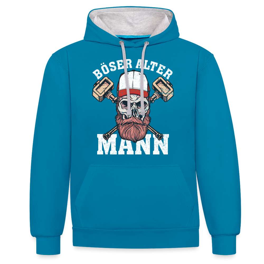 Totenkopf Böser Alter Mann Lustiger Premium Hoodie - Pfauenblau/Grau meliert