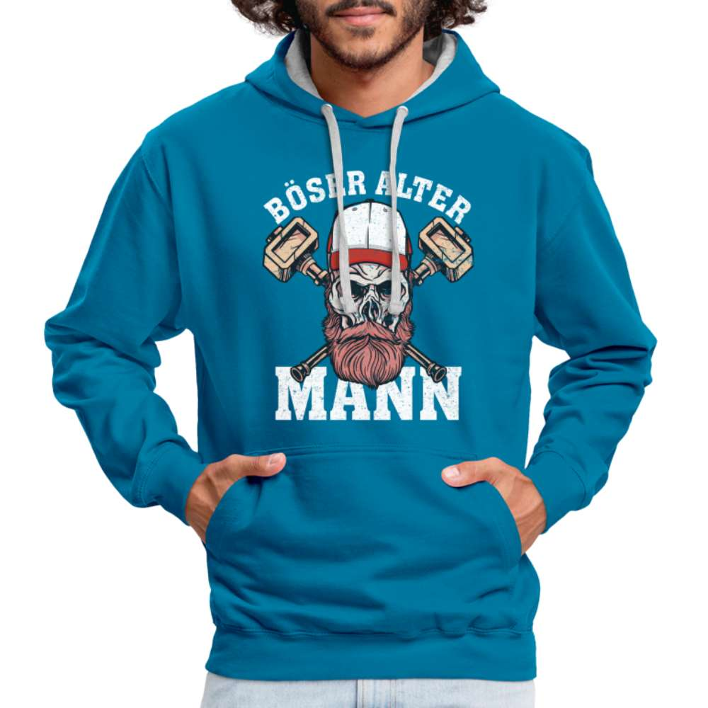 Totenkopf Böser Alter Mann Lustiger Premium Hoodie - Pfauenblau/Grau meliert