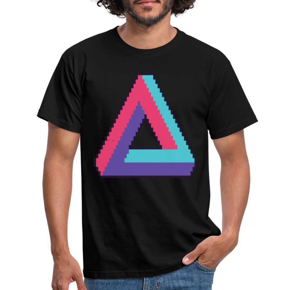 Retro Gaming Programmierer Unendliches Pixel Dreieck T-Shirt - Schwarz