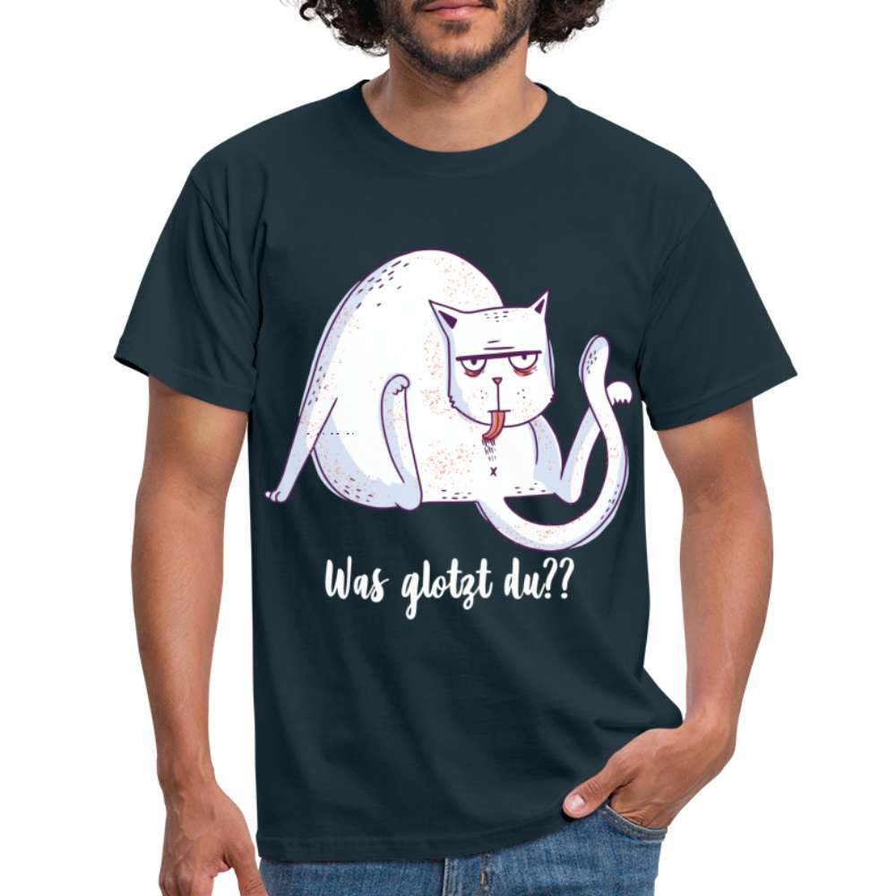 Lustige Katze Leckt sich am Hintern - Was glotzt Du - T-Shirt - Navy