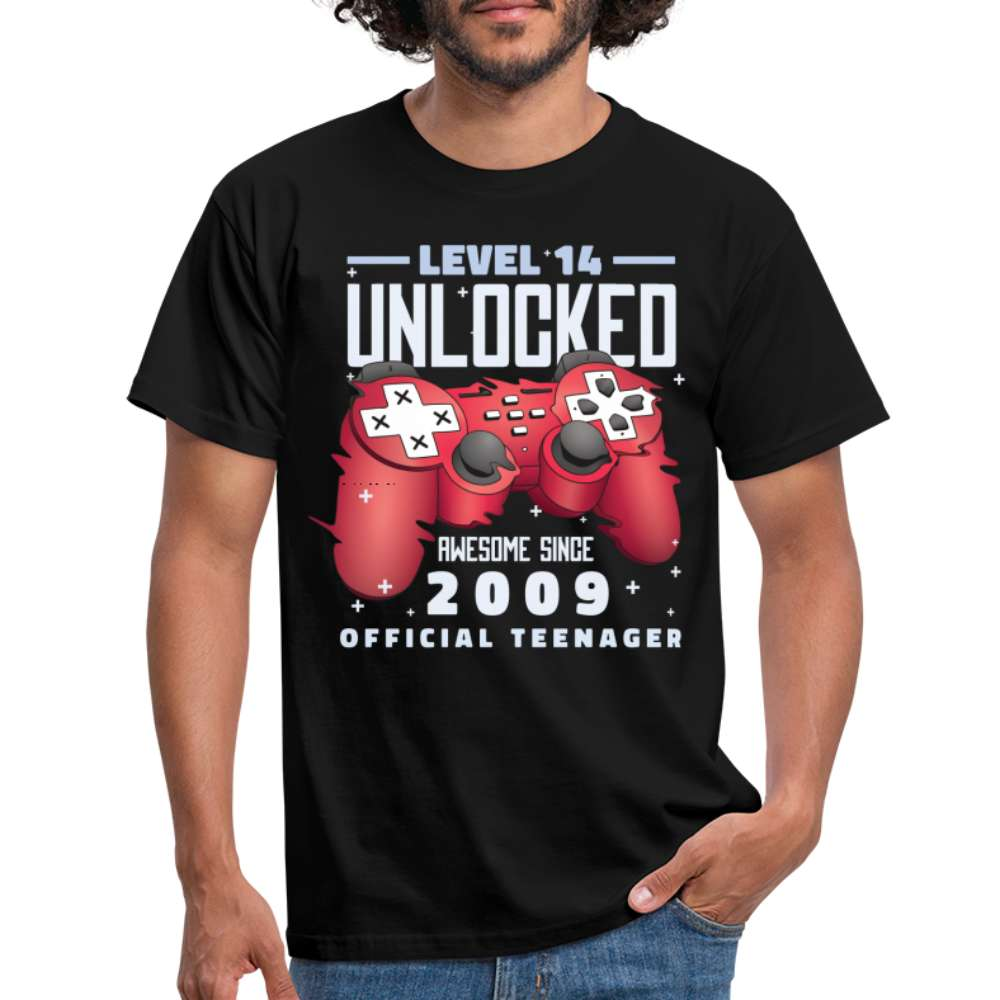 Geboren 2009 Gamer 14. Geburtstag Level 14 Unlocked T-Shirt - Schwarz