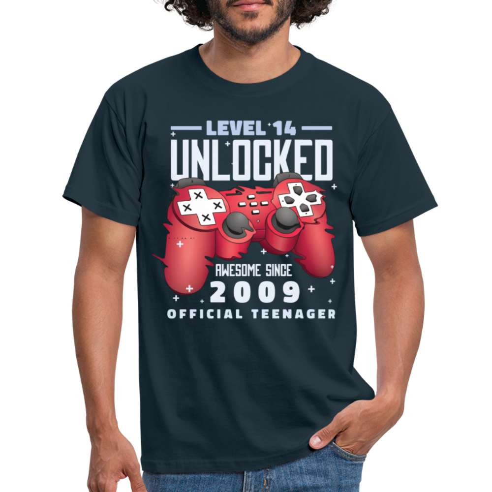 Geboren 2009 Gamer 14. Geburtstag Level 14 Unlocked T-Shirt - Navy