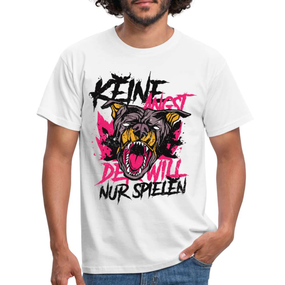 Bissiger Hund - Keine Angst - Der beißt nicht - Lustiges T-Shirt - weiß