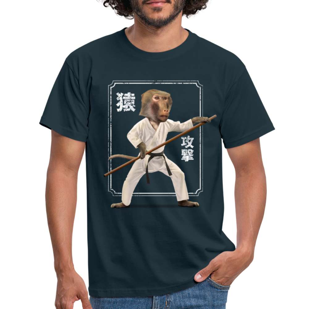 Karate Affe - Lustiger Affe Karate Meister T-Shirt - Navy