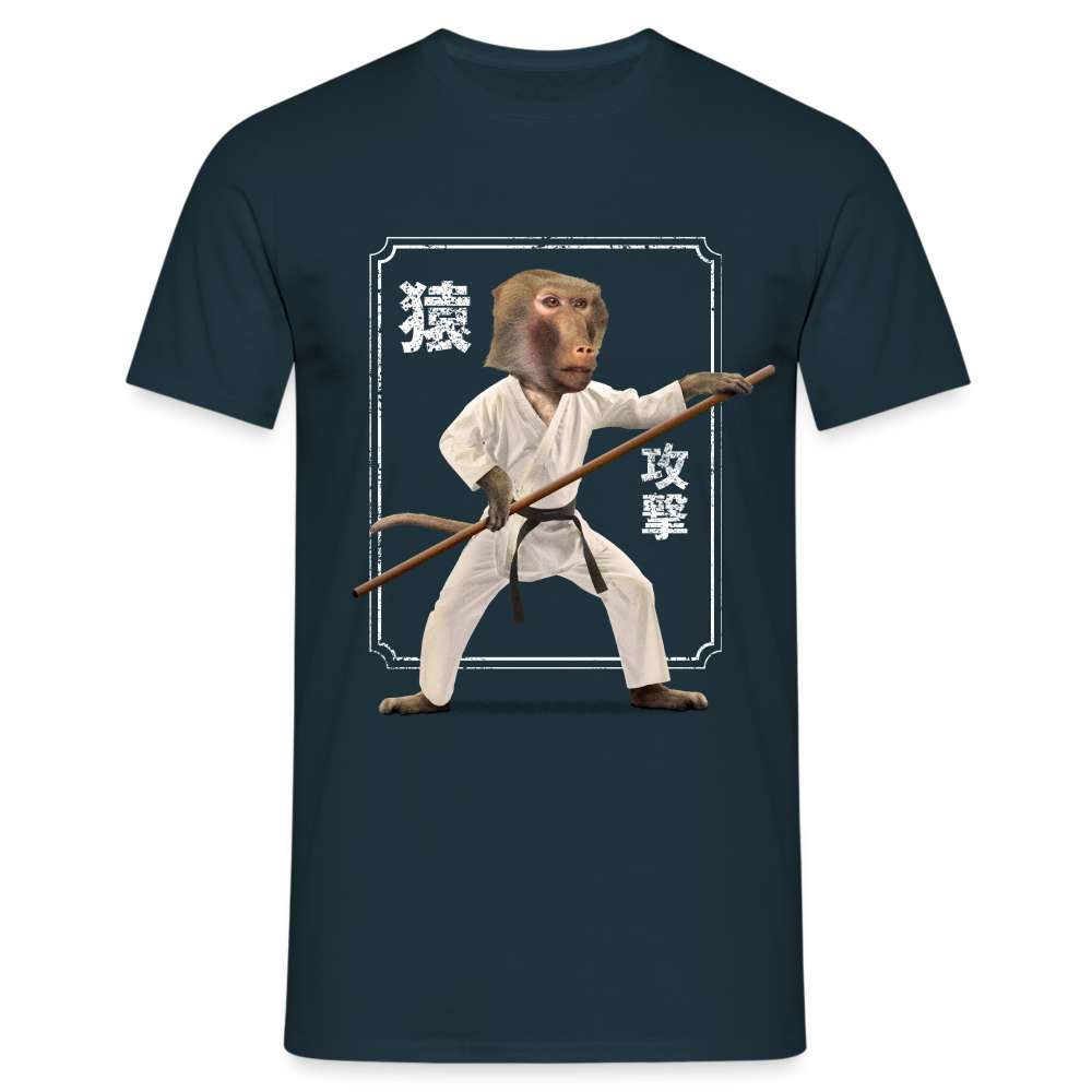 Karate Affe - Lustiger Affe Karate Meister T-Shirt - Navy