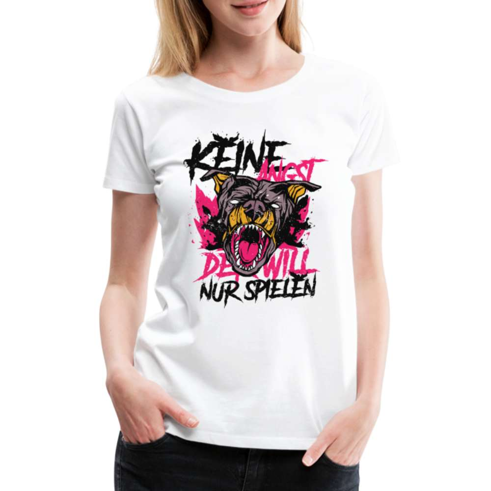 Bissiger Hund - Keine Angst - Der beißt nicht - Lustiges Frauen Premium T-Shirt - weiß
