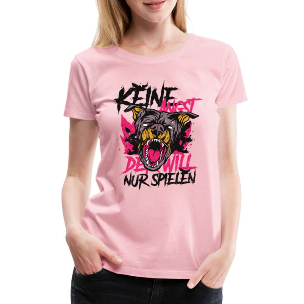 Bissiger Hund - Keine Angst - Der beißt nicht - Lustiges Frauen Premium T-Shirt - Hellrosa