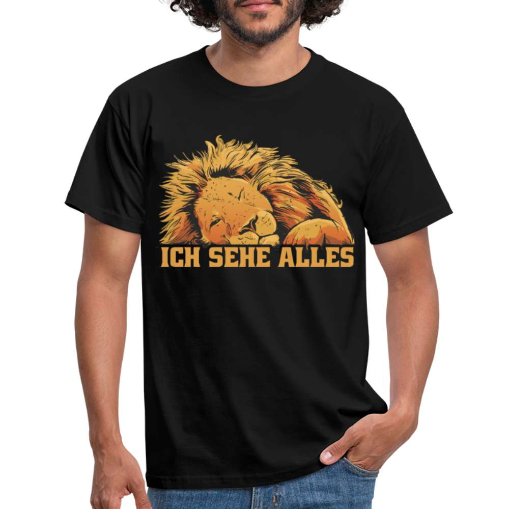 Fauler schlafender Löwe - Ich sehe alles - T-Shirt - Schwarz