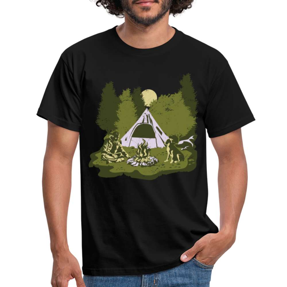 Wandern Camping mit Hund Lustiges T-Shirt - Schwarz