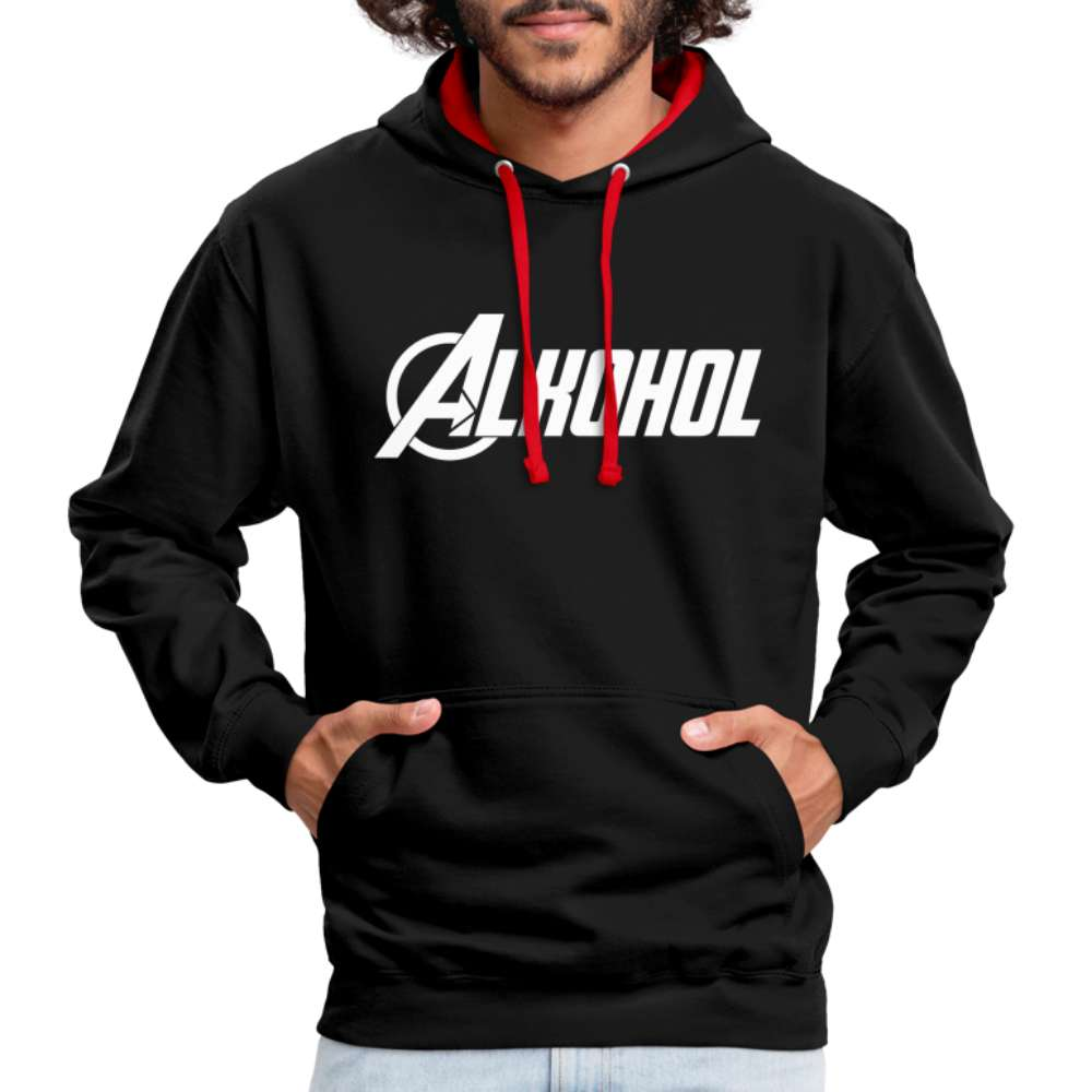 Alkohol Lustiger Hoodie Alkohol Comic Style Parodie Hoodie - Schwarz/Rot