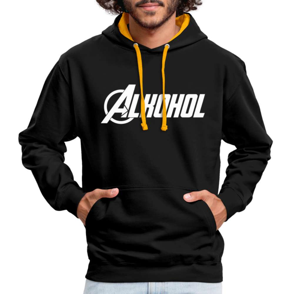 Alkohol Lustiger Hoodie Alkohol Comic Style Parodie Hoodie - Schwarz/Gold