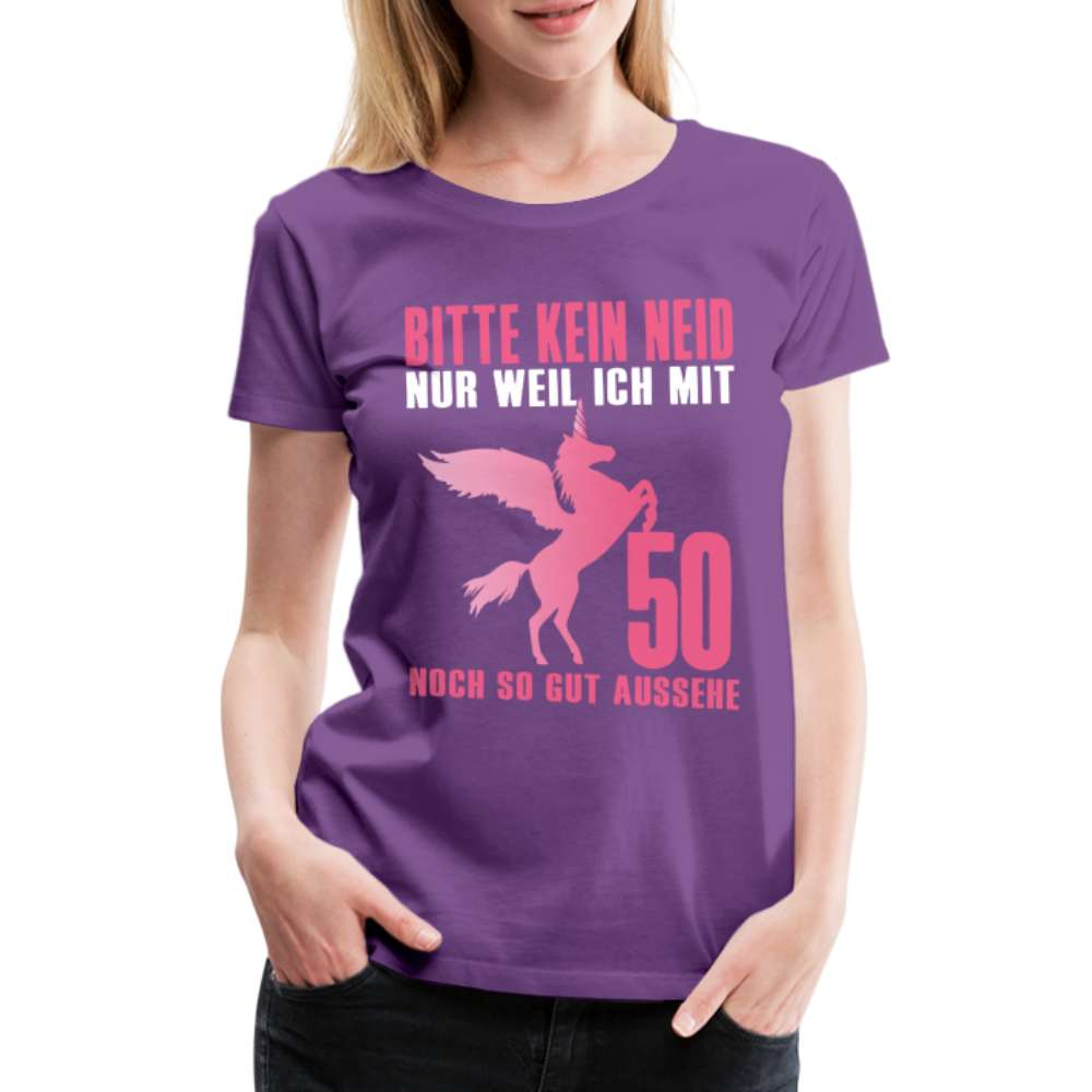 50.Geburtstag Einhorn Bitte kein Neid Geschenk Frauen Premium T-Shirt - Lila