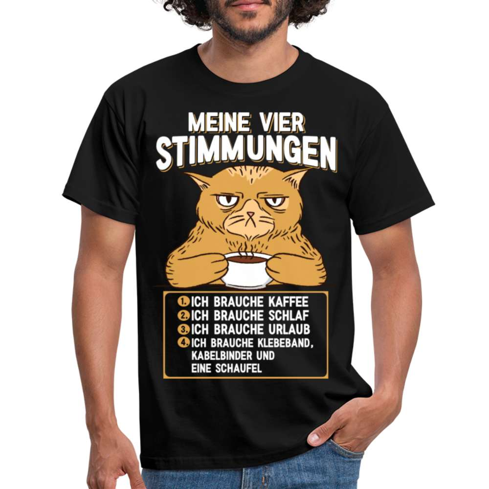 Katze lustiger Spruch Müde Brauche Kaffee brauche Urlaub T-Shirt - Schwarz
