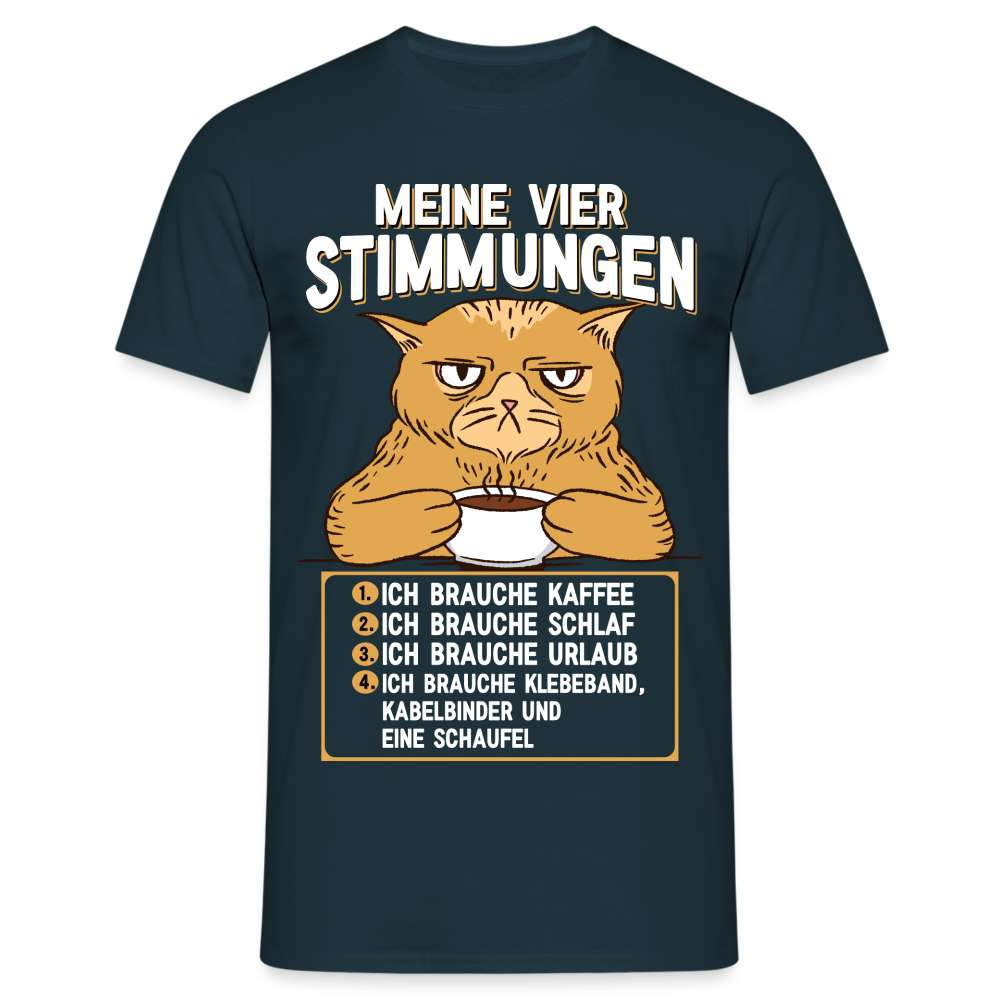 Katze lustiger Spruch Müde Brauche Kaffee brauche Urlaub T-Shirt - Navy