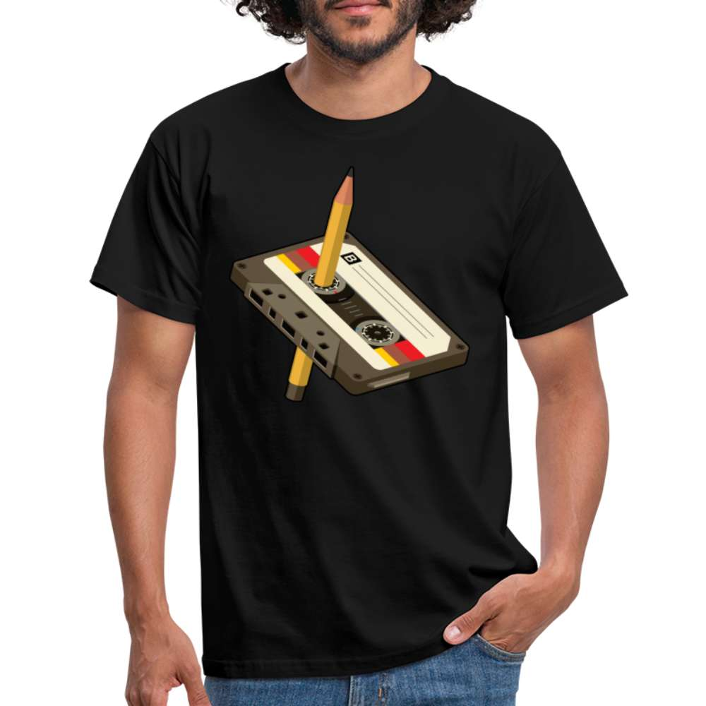 Retro Kassette Bleistift Lustiges T-Shirt - Schwarz