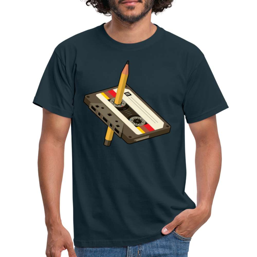 Retro Kassette Bleistift Lustiges T-Shirt - Navy