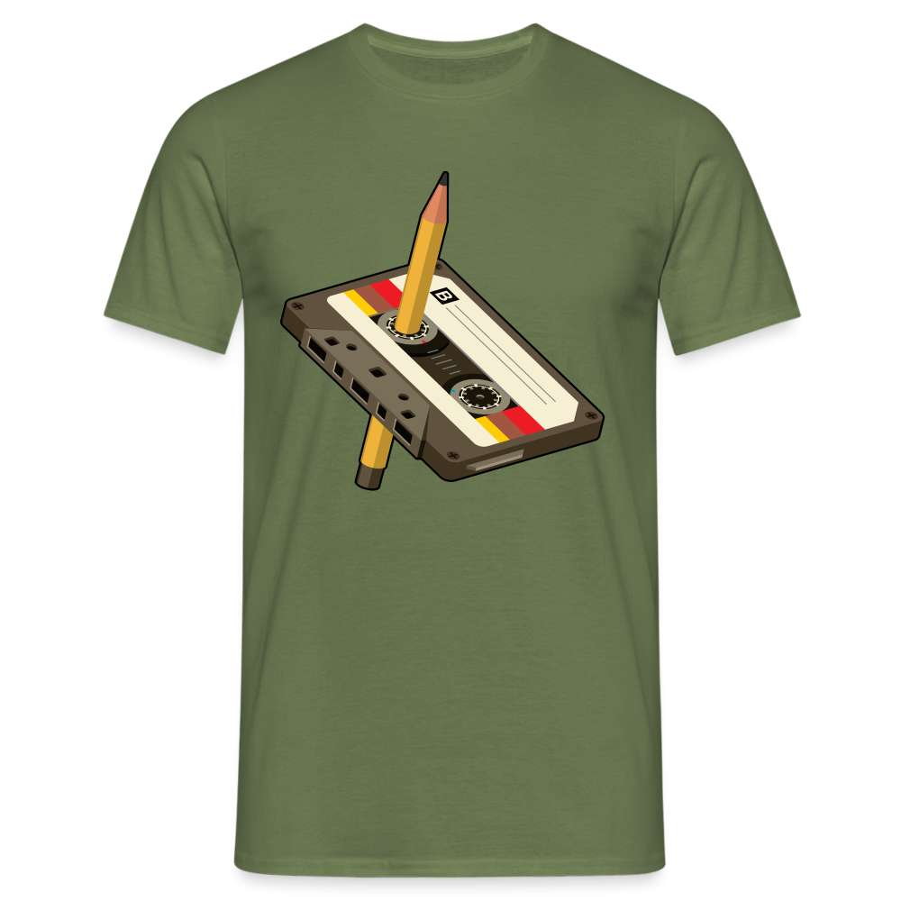 Retro Kassette Bleistift Lustiges T-Shirt - Militärgrün