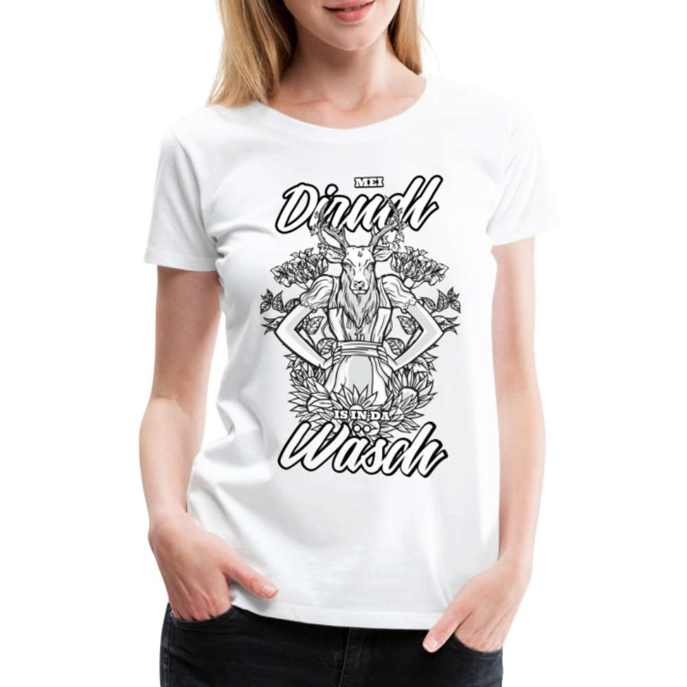 Dirndl Shirt - Mei Dirndl is in da Wäsch Lustiges Frauen Premium T-Shirt - weiß