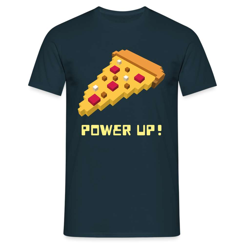 Retro Gamer Shirt Pixel Pizza Level Up Lustiges Gaming T-Shirt - Navy