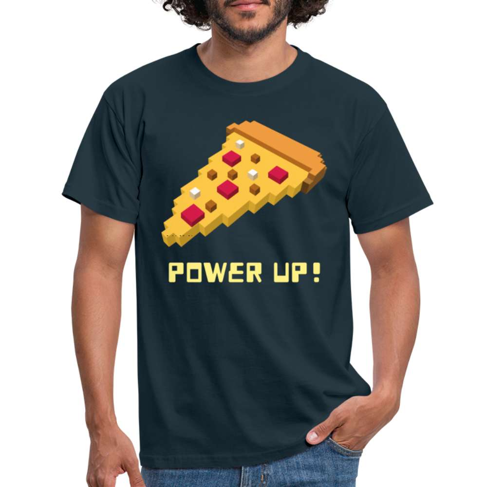 Retro Gamer Shirt Pixel Pizza Level Up Lustiges Gaming T-Shirt - Navy