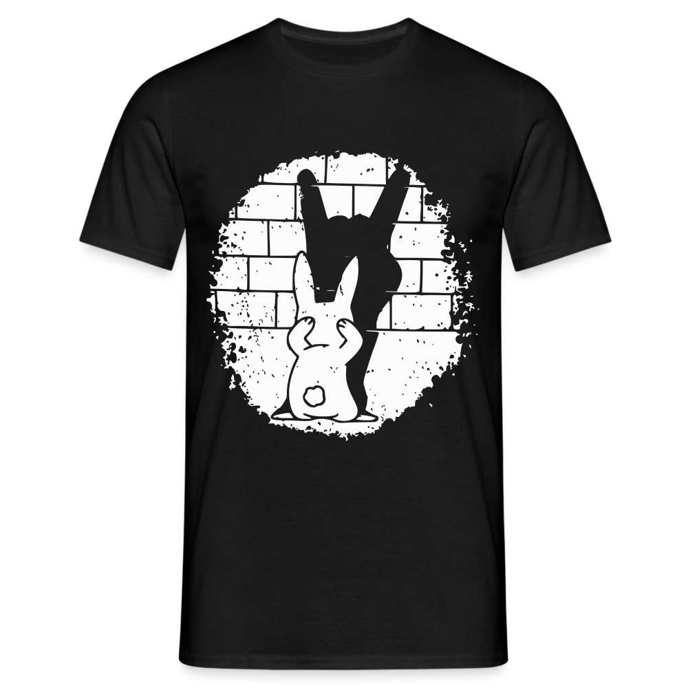 Hase Häschen Schatten Rock Horns Lustiges  T-Shirt - Schwarz