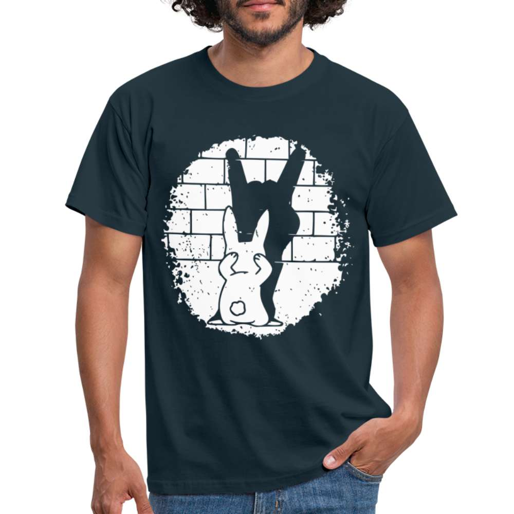 Hase Häschen Schatten Rock Horns Lustiges  T-Shirt - Navy