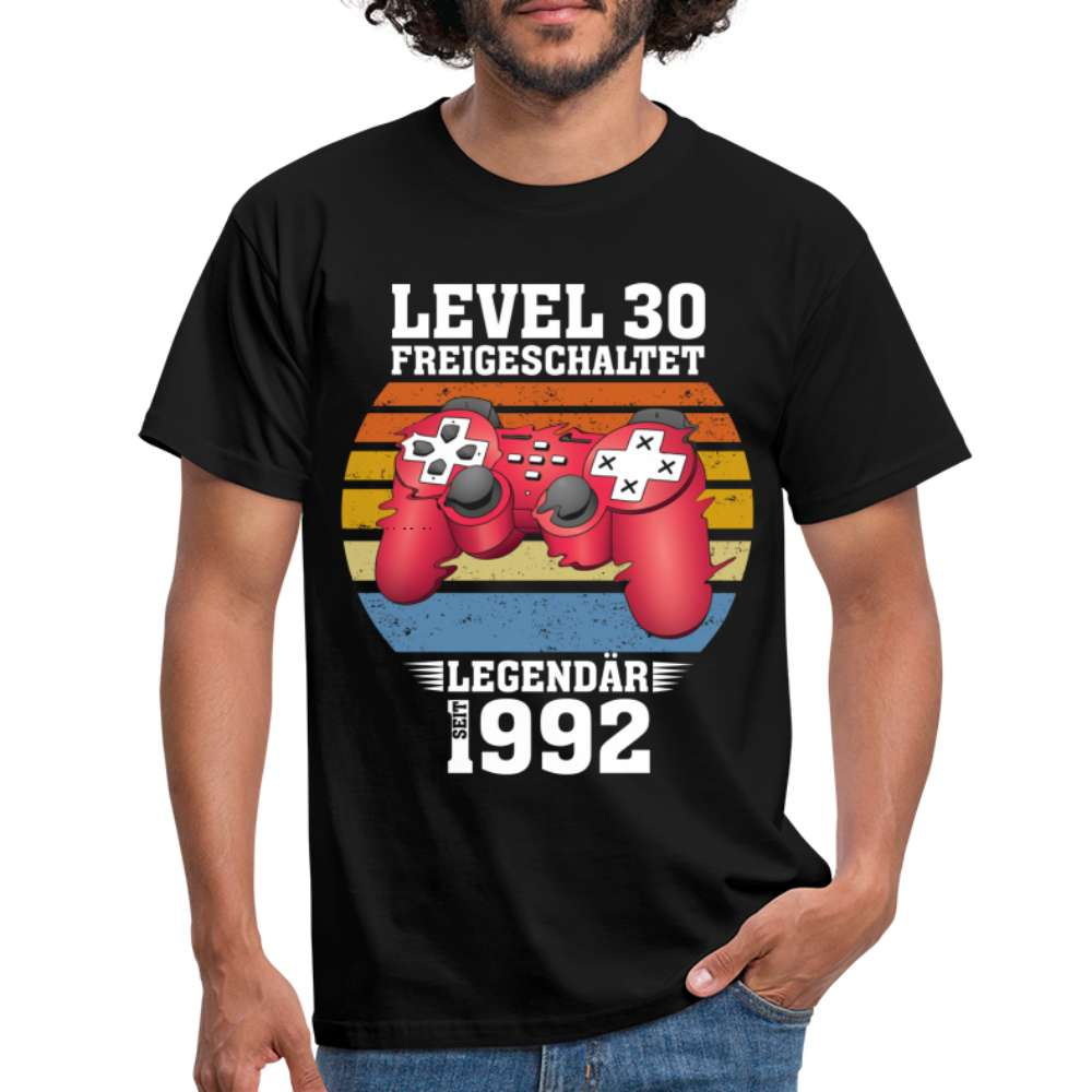 Gamer Geburtstag Shirt Level 30 Legendär seit 1992 T-Shirt - Schwarz