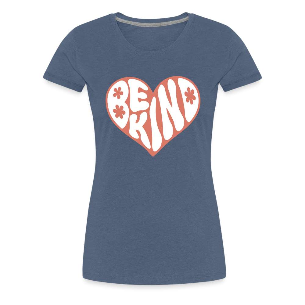 Be Kind Herz 70er Style Frauen Premium T-Shirt - Blau meliert