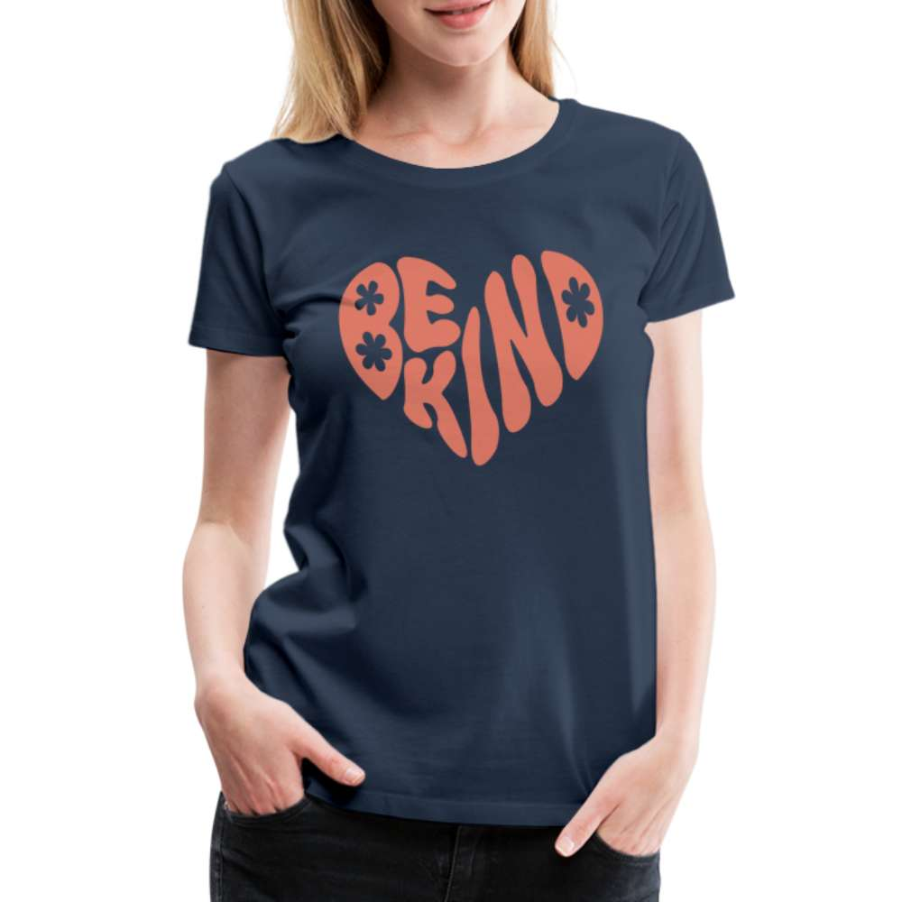 Be Kind Herz 70er Style Frauen Premium T-Shirt - Navy