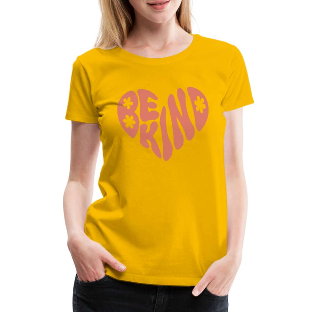 Be Kind Herz 70er Style Frauen Premium T-Shirt - Sonnengelb
