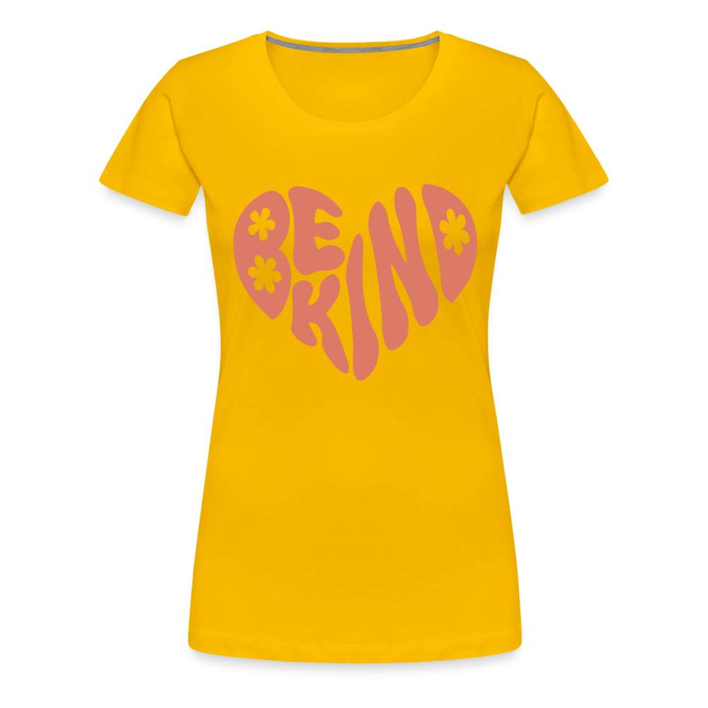 Be Kind Herz 70er Style Frauen Premium T-Shirt - Sonnengelb