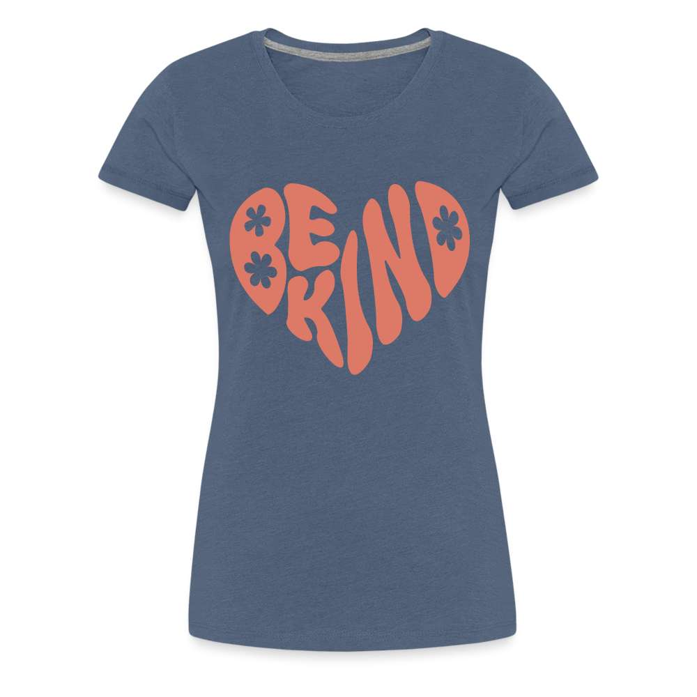Be Kind Herz 70er Style Frauen Premium T-Shirt - Blau meliert