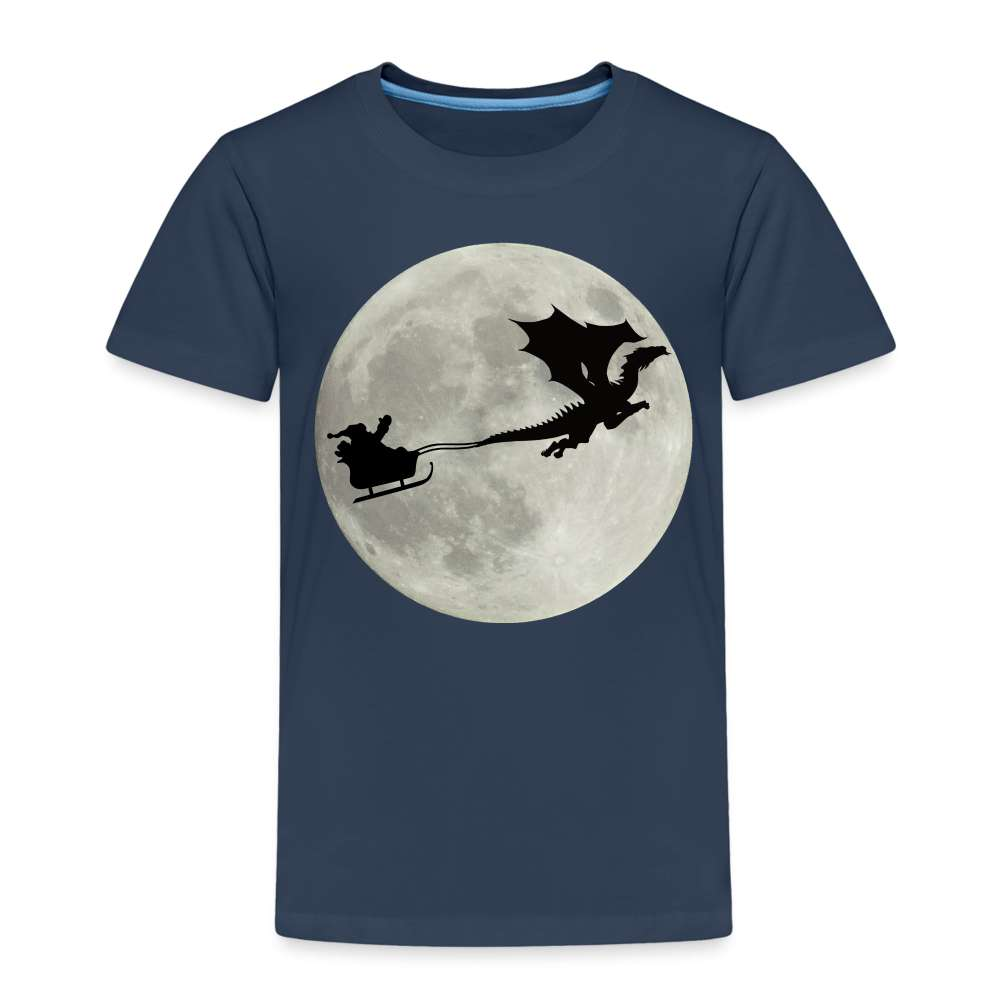 Weihnachtsmann Schlitten Drachen Mond Lustiges Geschenk Kinder Premium T-Shirt - Navy