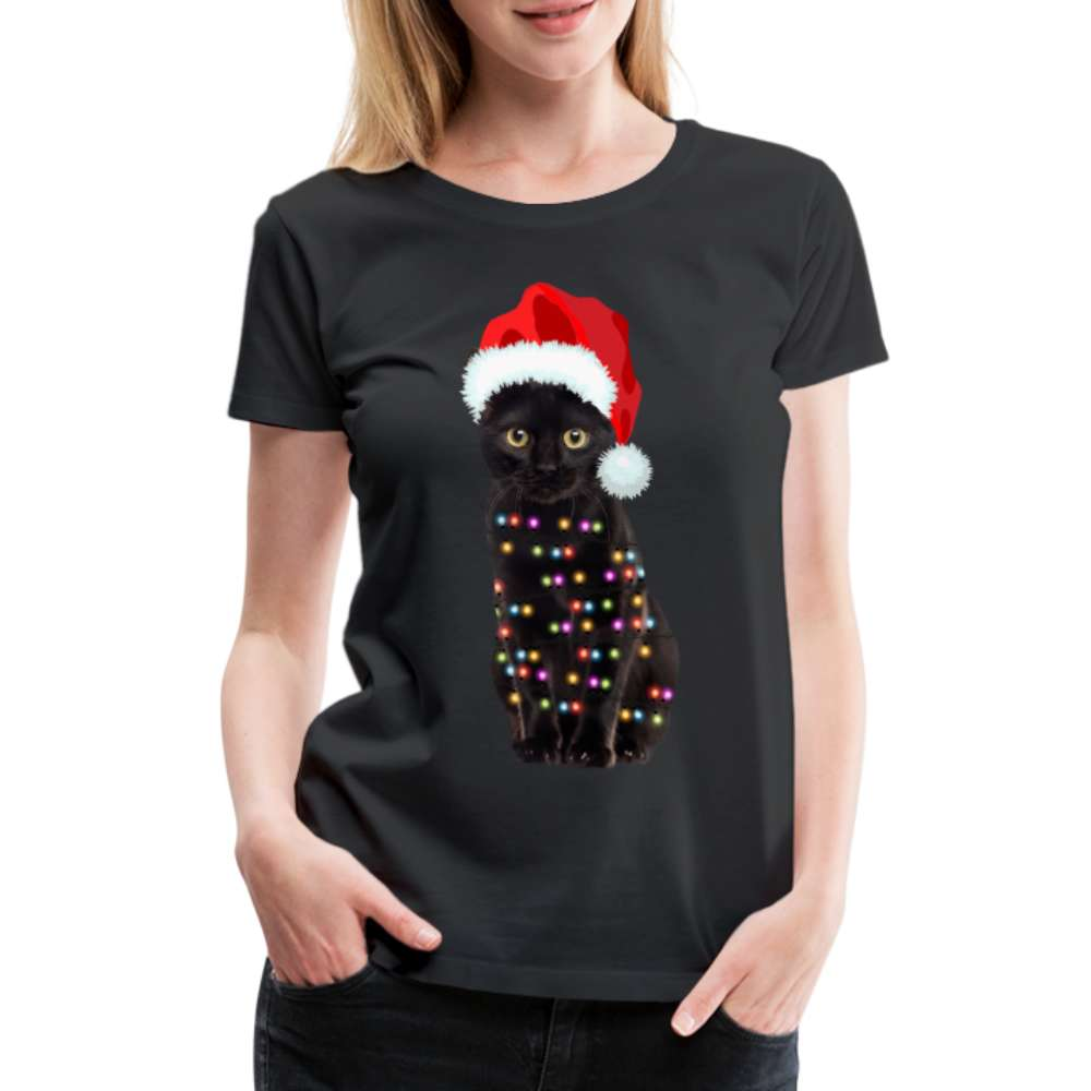 Weihnachten Katze mit Lichterkette Lustiges Weihnachts  Frauen Premium T-Shirt - Schwarz