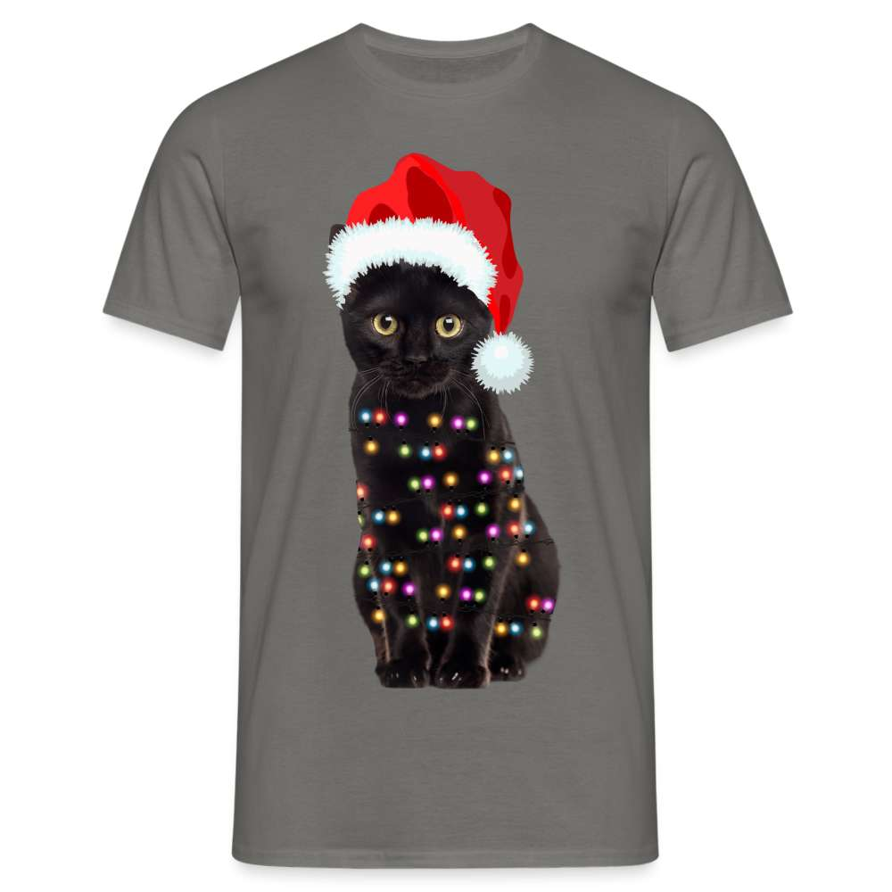 Weihnachten Katze mit Lichterkette Lustiges Weihnachts  T-Shirt - Graphit