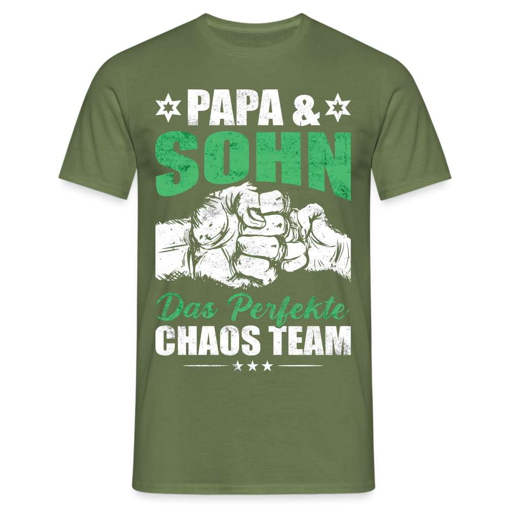 Papa Vatertag Vater und Sohn das perfekte Chaos Team Lustiges T-Shirt - Militärgrün