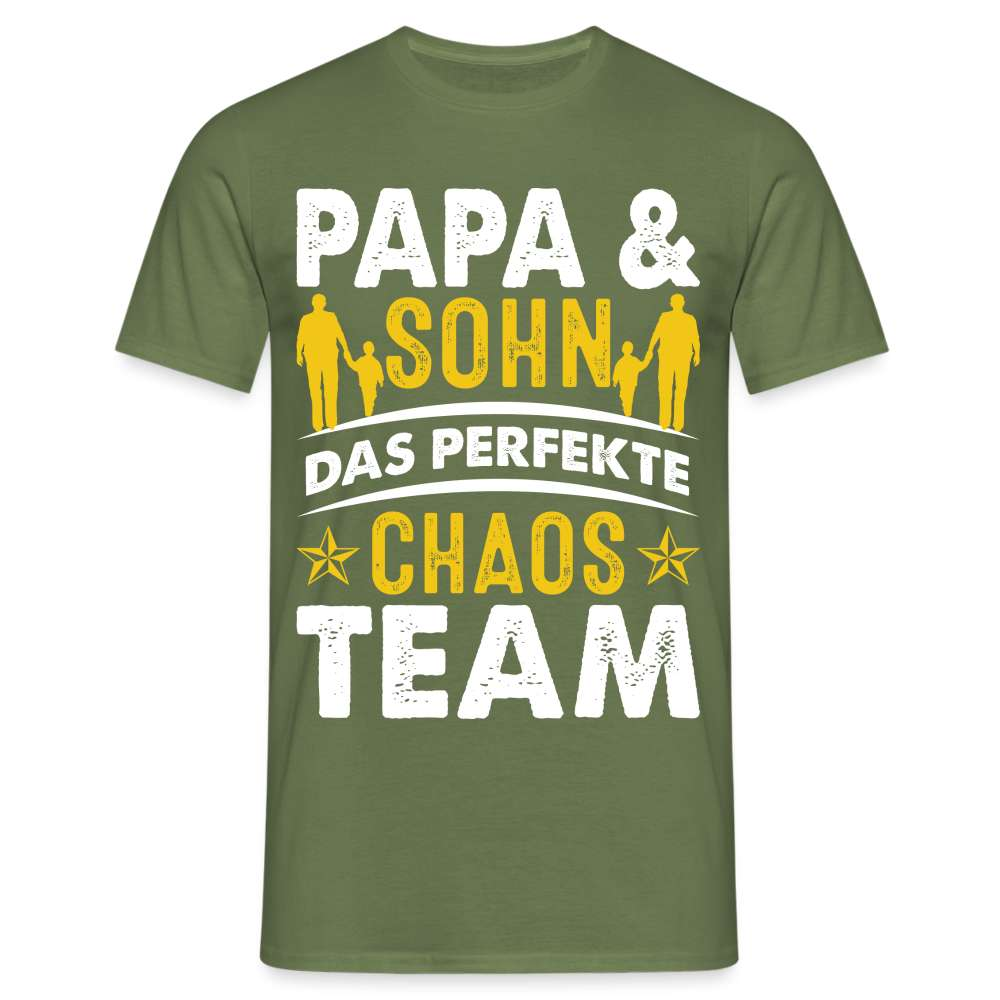 Papa Vatertag Vater und Sohn das perfekte Chaos Team Lustiges T-Shirt - Militärgrün