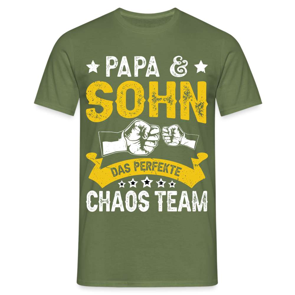 Papa Vatertag Papa und Sohn das perfekte Chaos Team Lustiges T-Shirt - Militärgrün