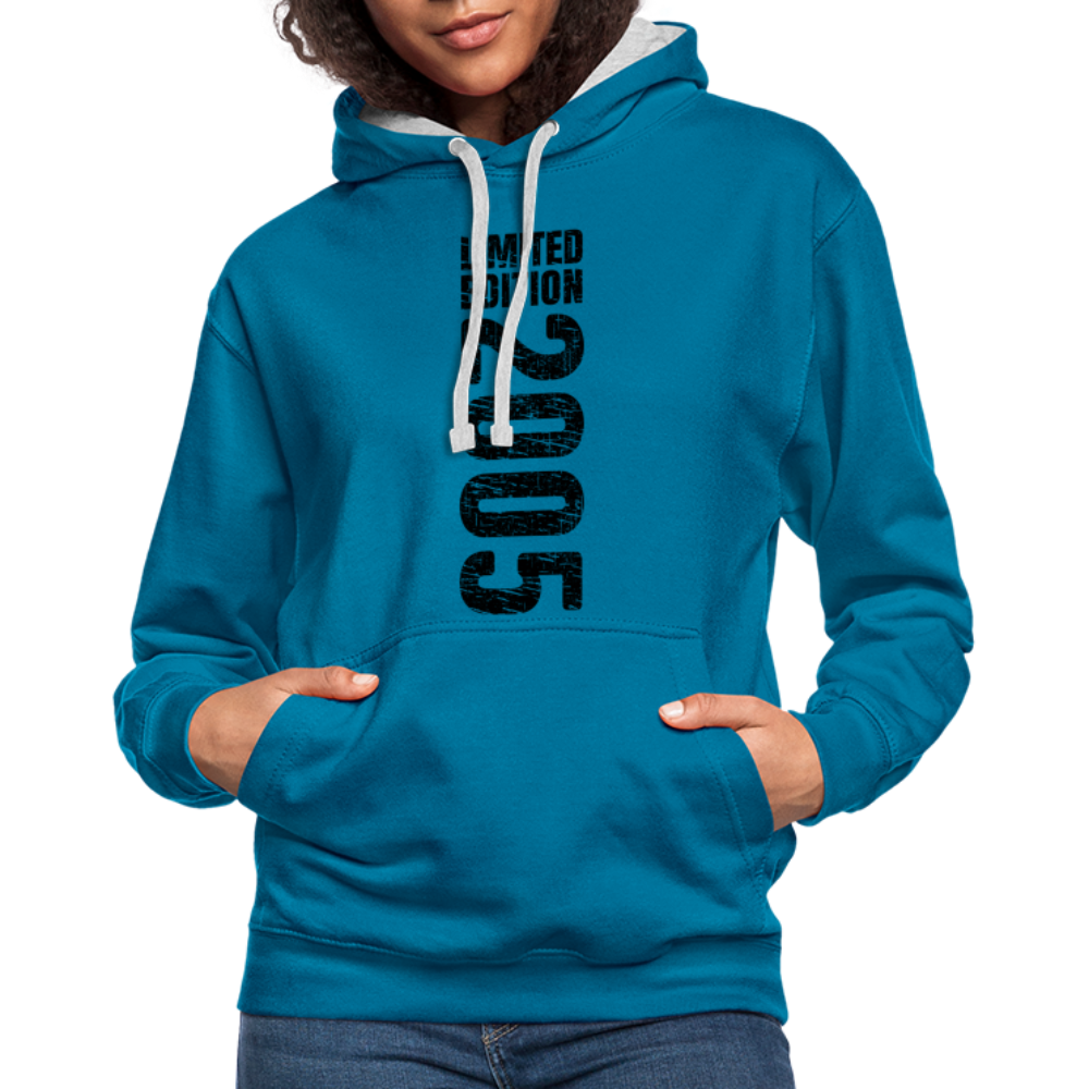 18. Geburtstag Geboren 2005 Limited Edition Retro Style Hoodie - Pfauenblau/Grau meliert