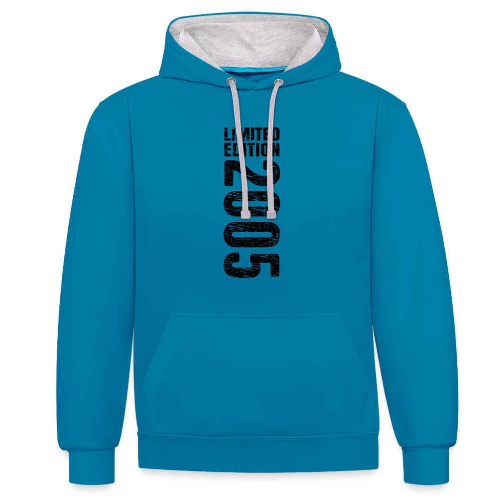 18. Geburtstag Geboren 2005 Limited Edition Retro Style Hoodie - Pfauenblau/Grau meliert