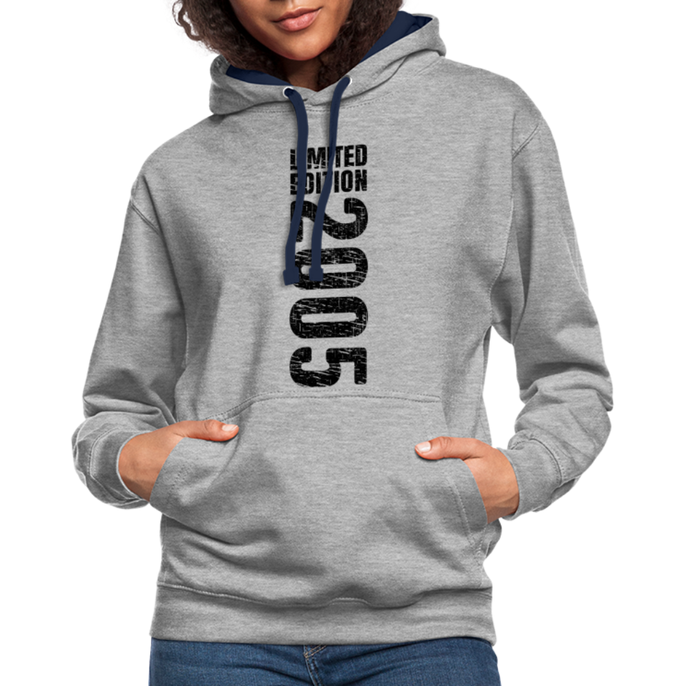 18. Geburtstag Geboren 2005 Limited Edition Retro Style Hoodie - Grau meliert/Navy