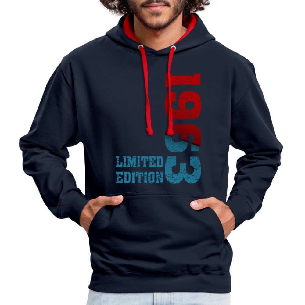 60. Geburtstag 1963 Limited Edition Geschenk Kontrast-Hoodie - Navy/Rot